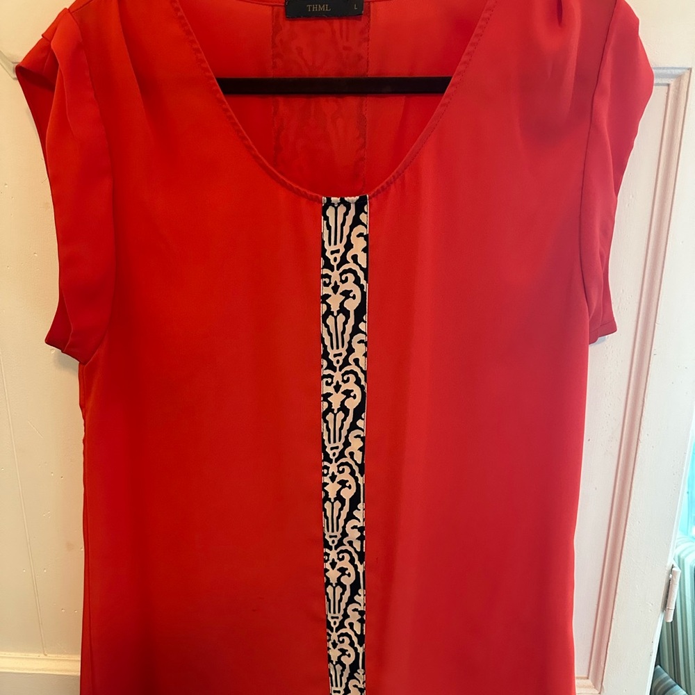 Women's Red Top with Patterned Detail